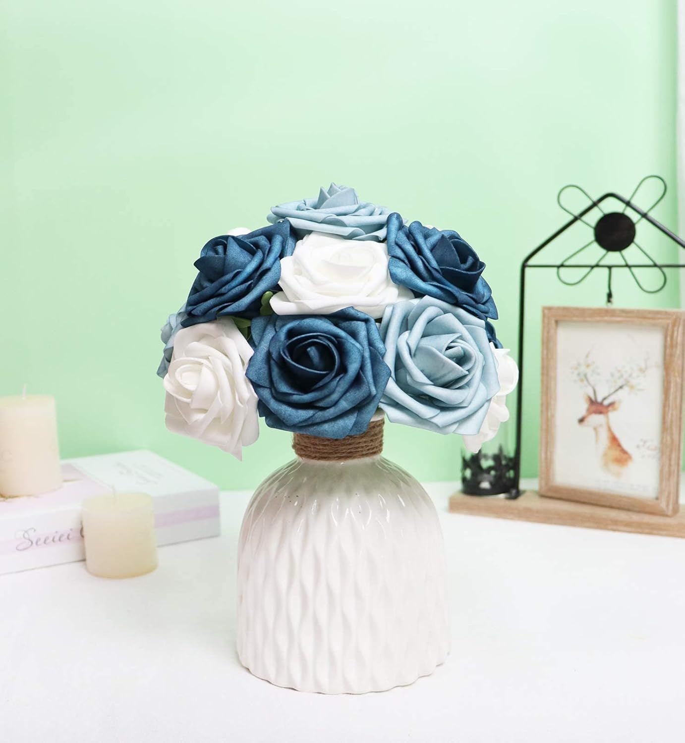 Artificial Flowers 25PCS Real Looking Mixed Living Coral Fake Roses with Stem for DIY Wedding Bouquets Centerpieces Baby Shower Party Home Decorations