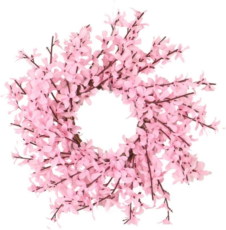 Ochine Artificial Forsythia Flower Wreath, Artificial Pink Forsythia Flower Wreath, Spring Wreath Summer Wreath Grapevine Yellow Wreath All Year Around Wreath for Front Door Wall Window Home Decor