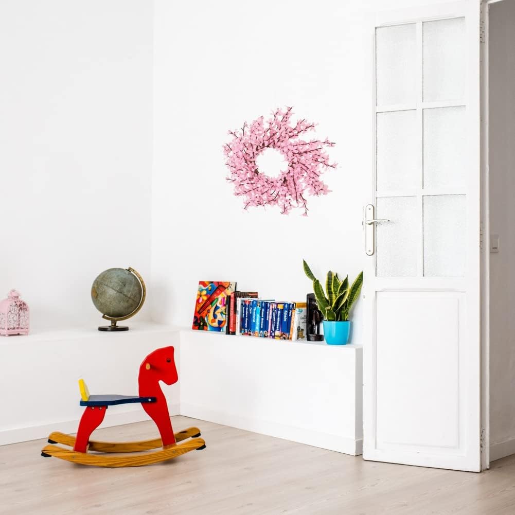 Ochine Artificial Forsythia Flower Wreath, Artificial Pink Forsythia Flower Wreath, Spring Wreath Summer Wreath Grapevine Yellow Wreath All Year Around Wreath for Front Door Wall Window Home Decor