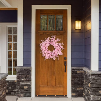 Ochine Artificial Forsythia Flower Wreath, Artificial Pink Forsythia Flower Wreath, Spring Wreath Summer Wreath Grapevine Yellow Wreath All Year Around Wreath for Front Door Wall Window Home Decor