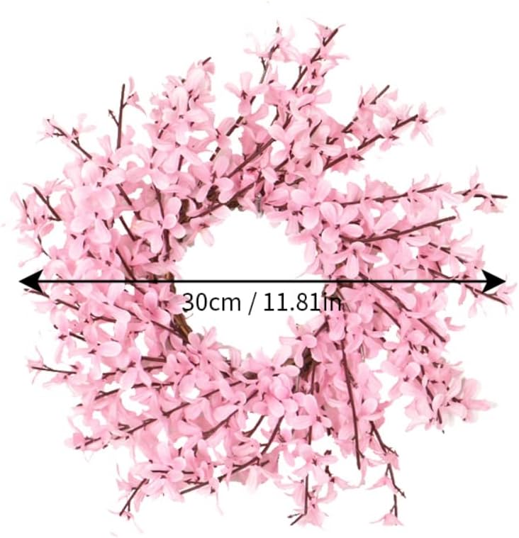 Ochine Artificial Forsythia Flower Wreath, Artificial Pink Forsythia Flower Wreath, Spring Wreath Summer Wreath Grapevine Yellow Wreath All Year Around Wreath for Front Door Wall Window Home Decor