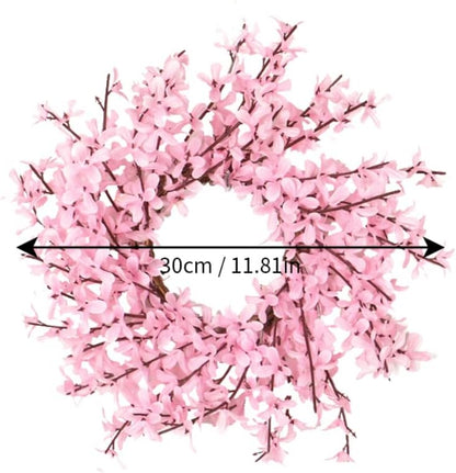 Ochine Artificial Forsythia Flower Wreath, Artificial Pink Forsythia Flower Wreath, Spring Wreath Summer Wreath Grapevine Yellow Wreath All Year Around Wreath for Front Door Wall Window Home Decor