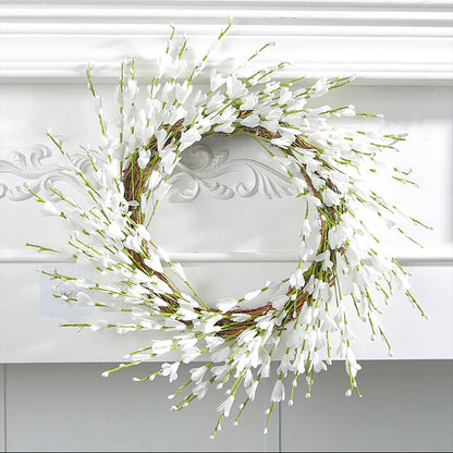 Ochine Artificial Forsythia Flower Wreath, Artificial Pink Forsythia Flower Wreath, Spring Wreath Summer Wreath Grapevine Yellow Wreath All Year Around Wreath for Front Door Wall Window Home Decor