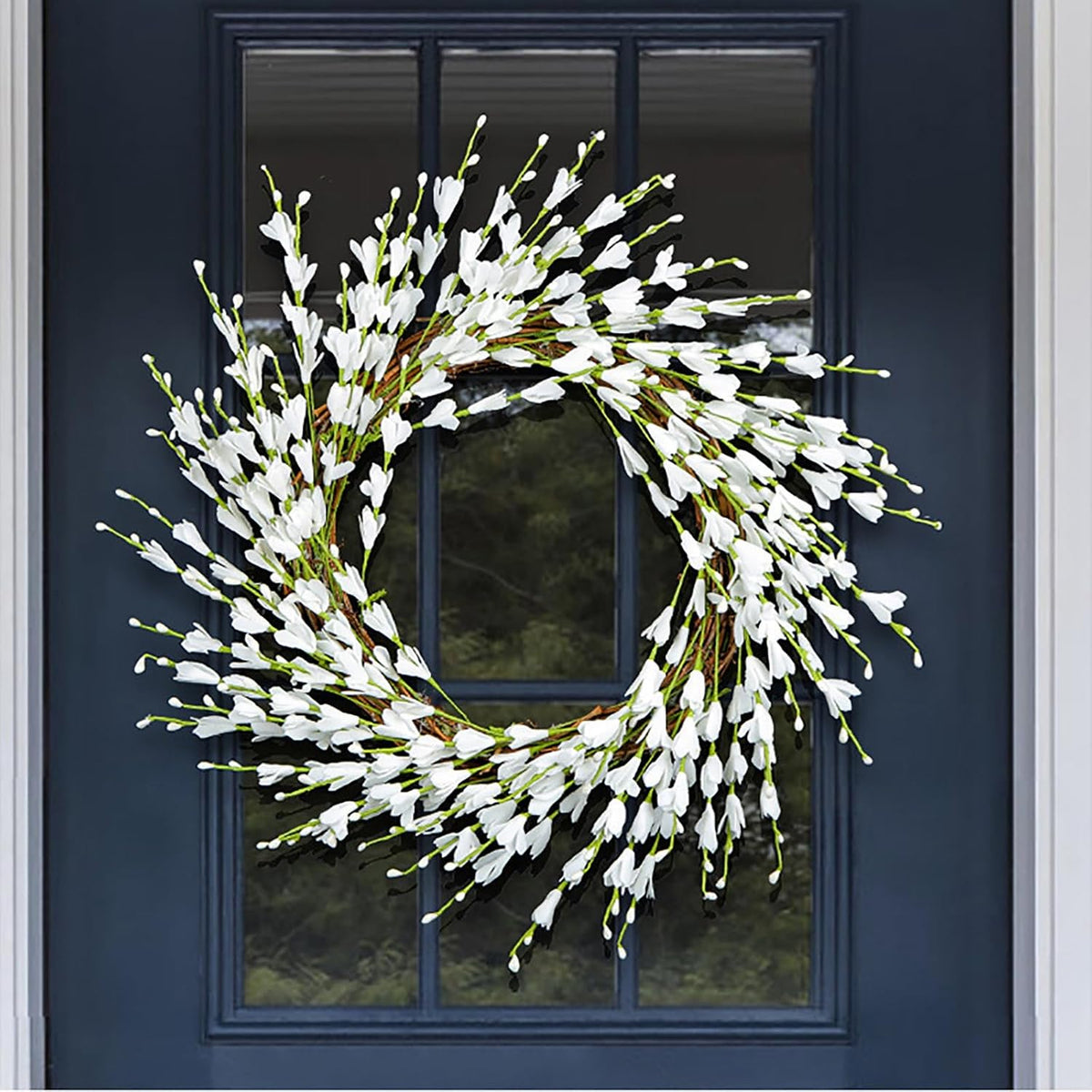 Ochine Artificial Forsythia Flower Wreath, Artificial Pink Forsythia Flower Wreath, Spring Wreath Summer Wreath Grapevine Yellow Wreath All Year Around Wreath for Front Door Wall Window Home Decor