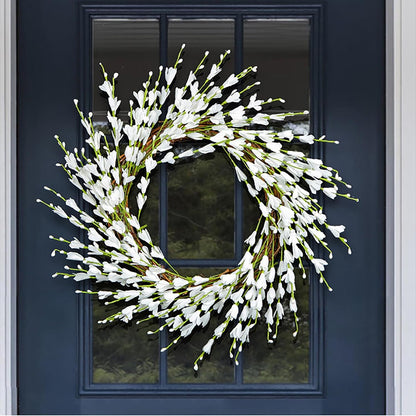 Ochine Artificial Forsythia Flower Wreath, Artificial Pink Forsythia Flower Wreath, Spring Wreath Summer Wreath Grapevine Yellow Wreath All Year Around Wreath for Front Door Wall Window Home Decor