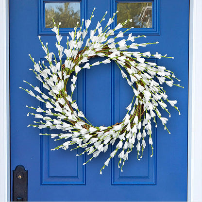 Ochine Artificial Forsythia Flower Wreath, Artificial Pink Forsythia Flower Wreath, Spring Wreath Summer Wreath Grapevine Yellow Wreath All Year Around Wreath for Front Door Wall Window Home Decor