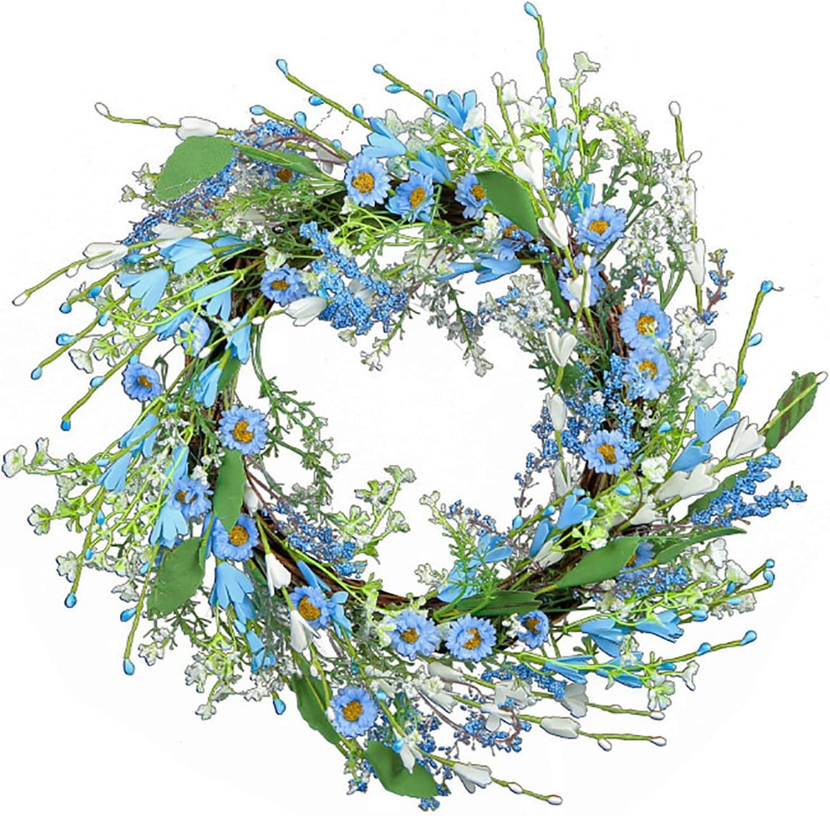 Ochine Artificial Forsythia Flower Wreath, Artificial Pink Forsythia Flower Wreath, Spring Wreath Summer Wreath Grapevine Yellow Wreath All Year Around Wreath for Front Door Wall Window Home Decor
