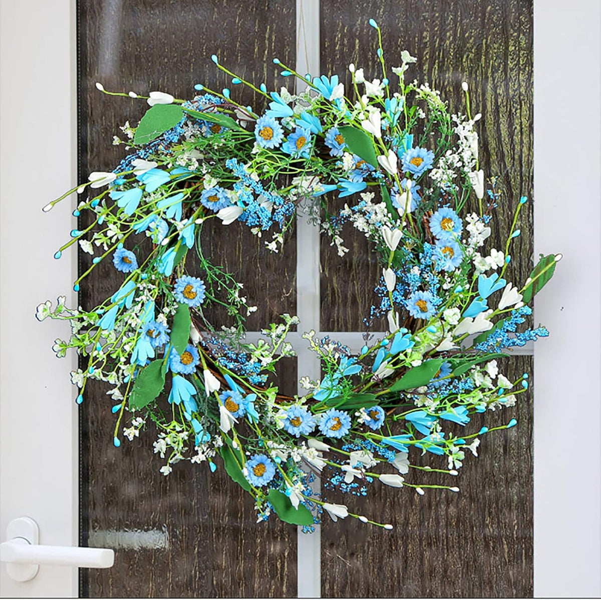 Ochine Artificial Forsythia Flower Wreath, Artificial Pink Forsythia Flower Wreath, Spring Wreath Summer Wreath Grapevine Yellow Wreath All Year Around Wreath for Front Door Wall Window Home Decor