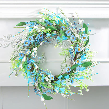 Ochine Artificial Forsythia Flower Wreath, Artificial Pink Forsythia Flower Wreath, Spring Wreath Summer Wreath Grapevine Yellow Wreath All Year Around Wreath for Front Door Wall Window Home Decor