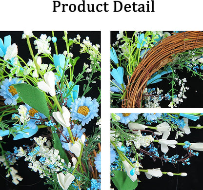 Ochine Artificial Forsythia Flower Wreath, Artificial Pink Forsythia Flower Wreath, Spring Wreath Summer Wreath Grapevine Yellow Wreath All Year Around Wreath for Front Door Wall Window Home Decor