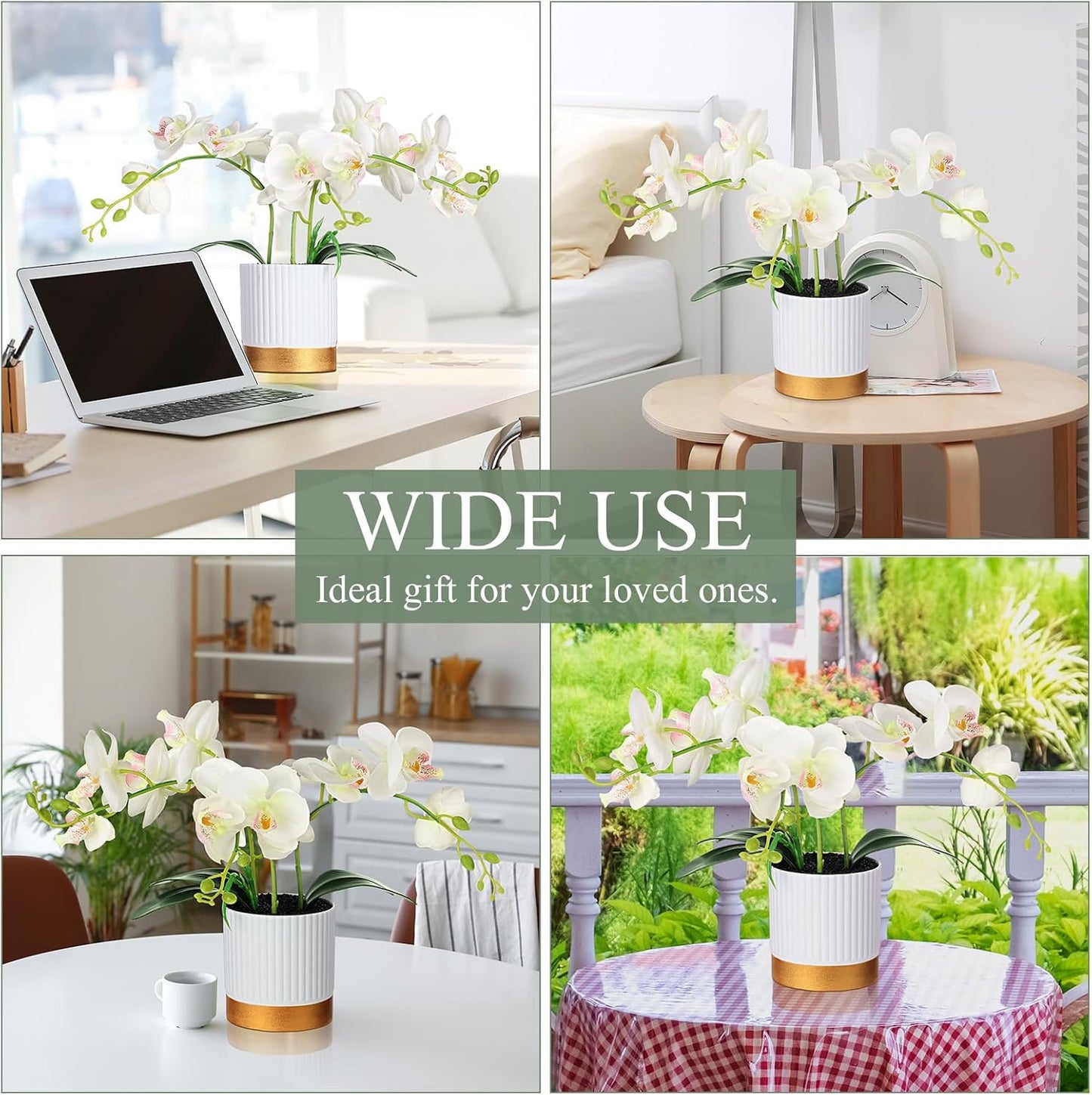 Orchid Artificial Flowers in Pot 15 Inches Artificial Orchid Flowers Phalaenopsis Potting for Home Office Wedding Bathroom Centerpiece Decor(White)