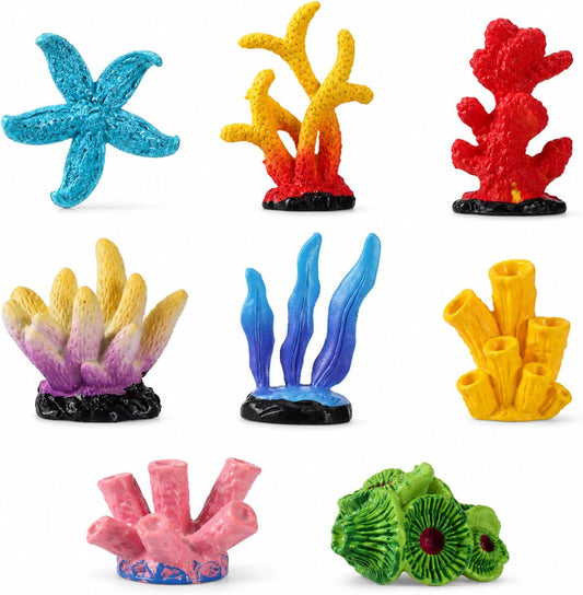 8Pcs Artificial Coral Plant Aquarium Decorations, Colorful Resin Coral Reef Fish Tank Ornament, Mini Betta Fish Tank Accessories for Aquarium Landscape, Small Fishs Bowl Ornaments for Household Office