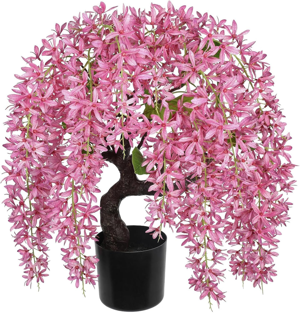 Artificial Flowers 18.5" Tall with Silk Wisteria Pink Flower Arrangement and Realistic Wood Fake Bonsai Tree Plants Faux Plants for Spring Home Bedroom Office Bathroom Coffee Table Centerpiece Decor