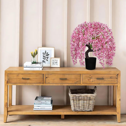 Artificial Flowers 18.5" Tall with Silk Wisteria Pink Flower Arrangement and Realistic Wood Fake Bonsai Tree Plants Faux Plants for Spring Home Bedroom Office Bathroom Coffee Table Centerpiece Decor