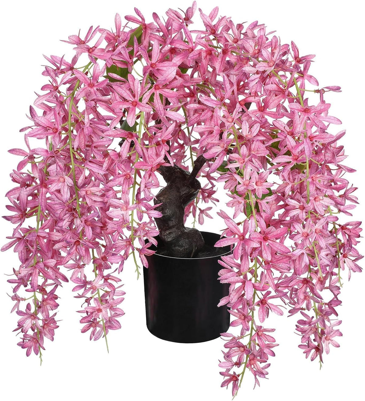 Artificial Flowers 18.5" Tall with Silk Wisteria Pink Flower Arrangement and Realistic Wood Fake Bonsai Tree Plants Faux Plants for Spring Home Bedroom Office Bathroom Coffee Table Centerpiece Decor