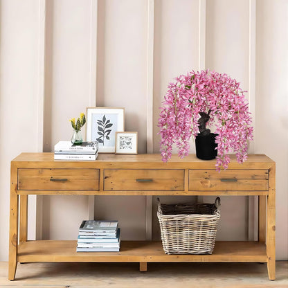 Artificial Flowers 18.5" Tall with Silk Wisteria Pink Flower Arrangement and Realistic Wood Fake Bonsai Tree Plants Faux Plants for Spring Home Bedroom Office Bathroom Coffee Table Centerpiece Decor