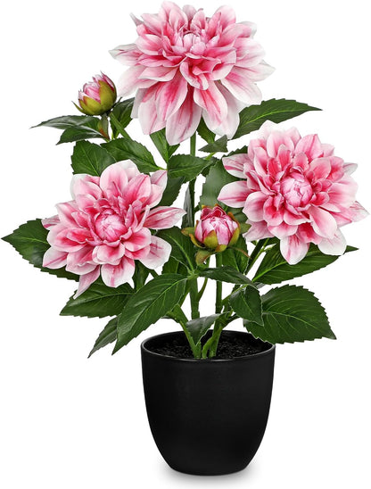 Artificial Flowers 18.5" Tall with Silk Wisteria Pink Flower Arrangement and Realistic Wood Fake Bonsai Tree Plants Faux Plants for Spring Home Bedroom Office Bathroom Coffee Table Centerpiece Decor