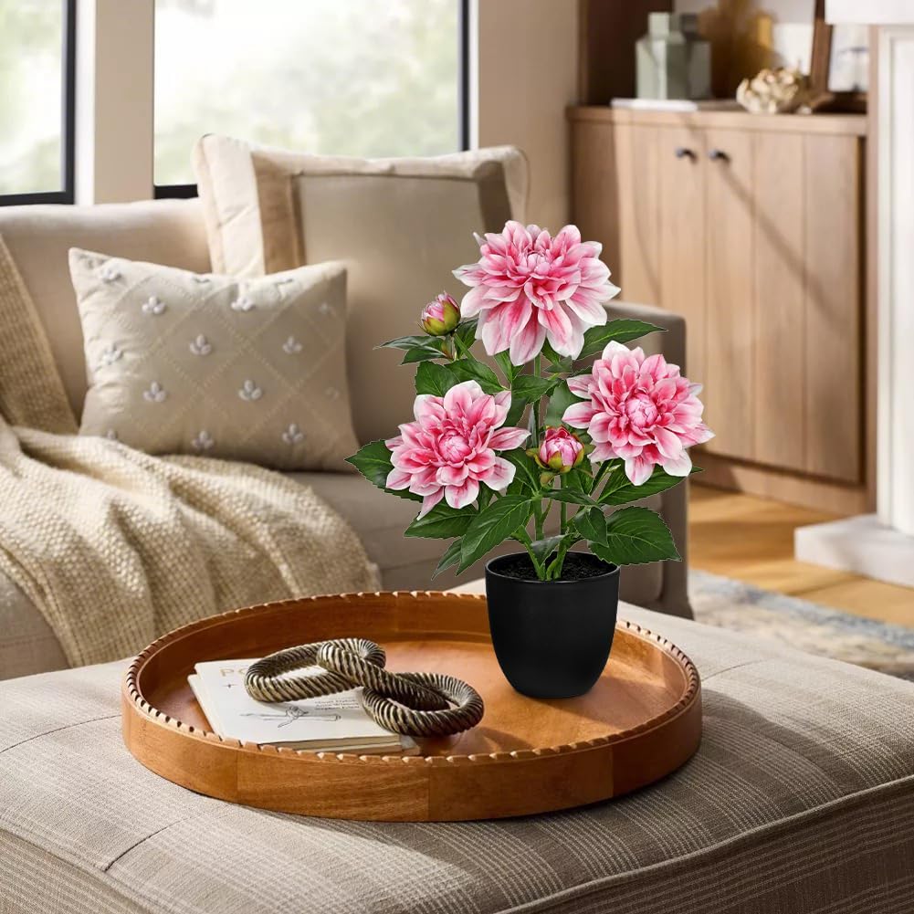 Artificial Flowers 18.5" Tall with Silk Wisteria Pink Flower Arrangement and Realistic Wood Fake Bonsai Tree Plants Faux Plants for Spring Home Bedroom Office Bathroom Coffee Table Centerpiece Decor
