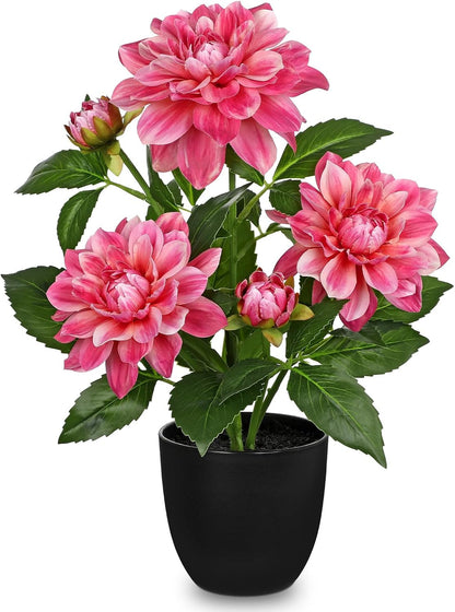Artificial Flowers 18.5" Tall with Silk Wisteria Pink Flower Arrangement and Realistic Wood Fake Bonsai Tree Plants Faux Plants for Spring Home Bedroom Office Bathroom Coffee Table Centerpiece Decor