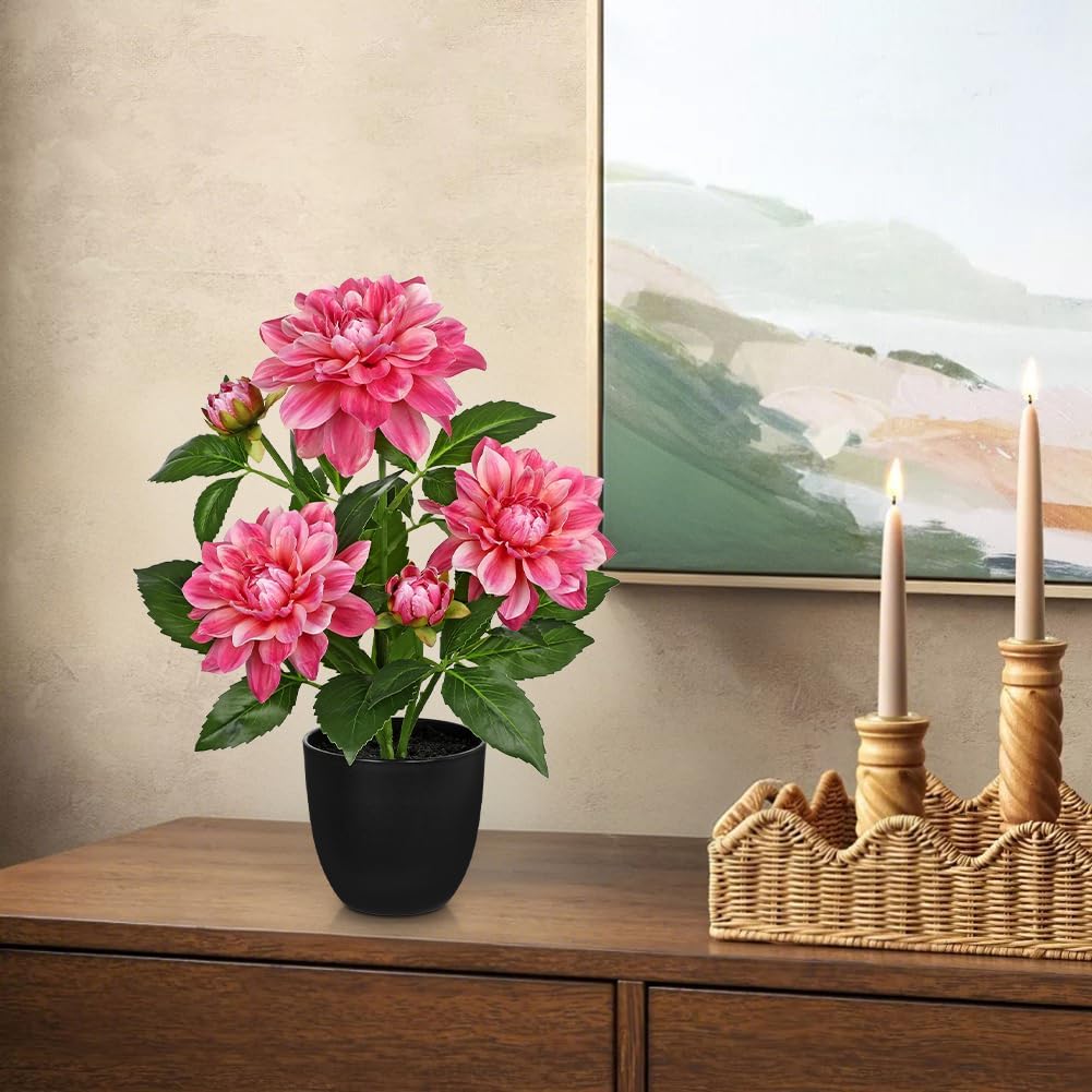 Artificial Flowers 18.5" Tall with Silk Wisteria Pink Flower Arrangement and Realistic Wood Fake Bonsai Tree Plants Faux Plants for Spring Home Bedroom Office Bathroom Coffee Table Centerpiece Decor