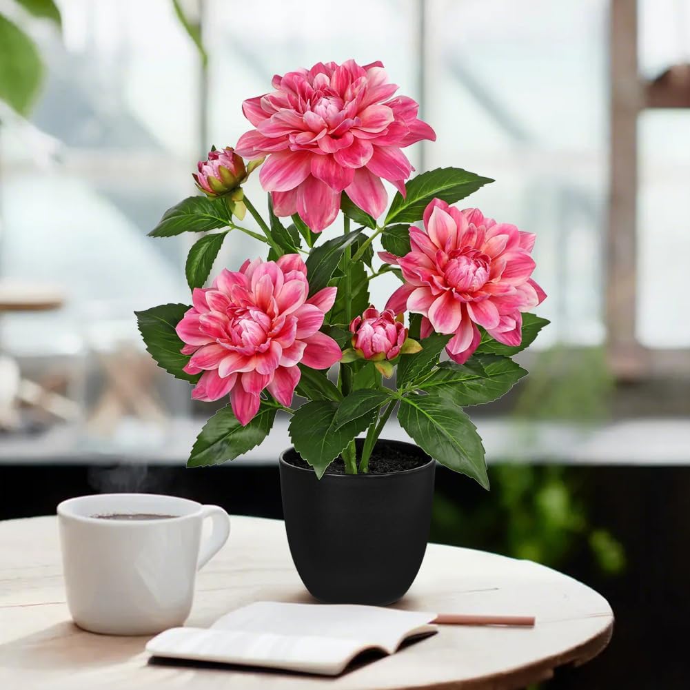 Artificial Flowers 18.5" Tall with Silk Wisteria Pink Flower Arrangement and Realistic Wood Fake Bonsai Tree Plants Faux Plants for Spring Home Bedroom Office Bathroom Coffee Table Centerpiece Decor