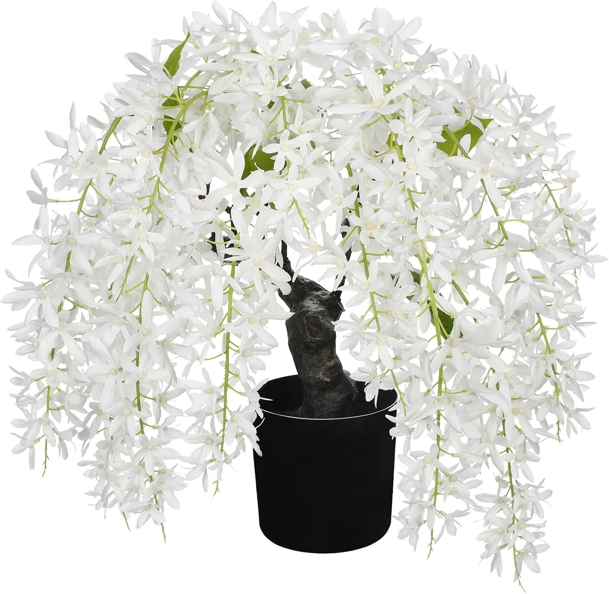 Artificial Flowers 18.5" Tall with Silk Wisteria Pink Flower Arrangement and Realistic Wood Fake Bonsai Tree Plants Faux Plants for Spring Home Bedroom Office Bathroom Coffee Table Centerpiece Decor