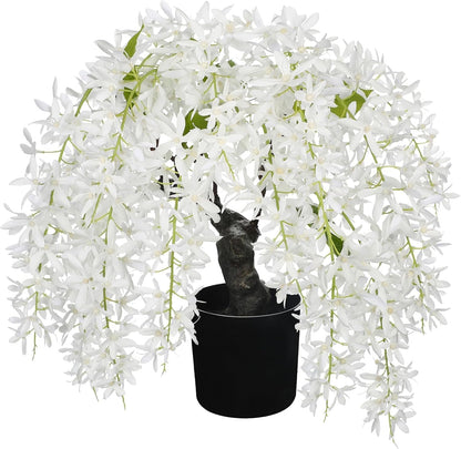Artificial Flowers 18.5" Tall with Silk Wisteria Pink Flower Arrangement and Realistic Wood Fake Bonsai Tree Plants Faux Plants for Spring Home Bedroom Office Bathroom Coffee Table Centerpiece Decor