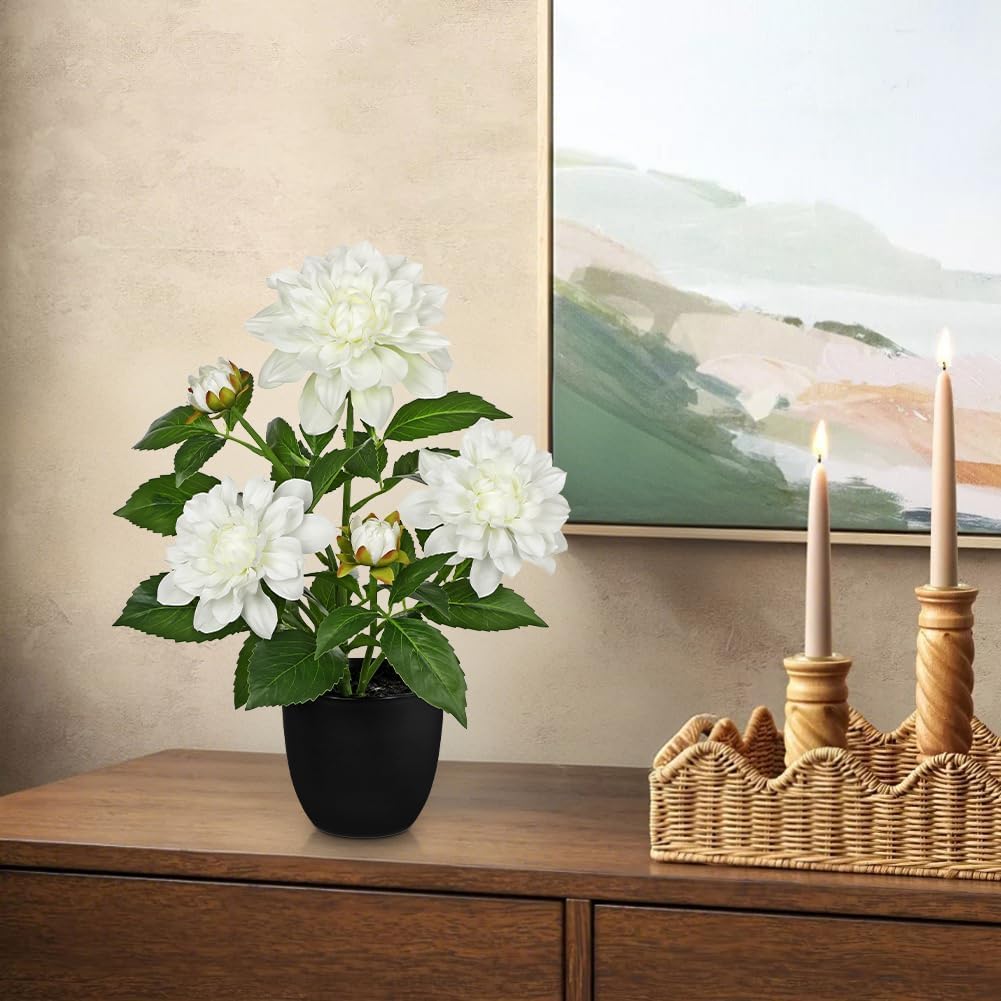 Artificial Flowers 18.5" Tall with Silk Wisteria Pink Flower Arrangement and Realistic Wood Fake Bonsai Tree Plants Faux Plants for Spring Home Bedroom Office Bathroom Coffee Table Centerpiece Decor