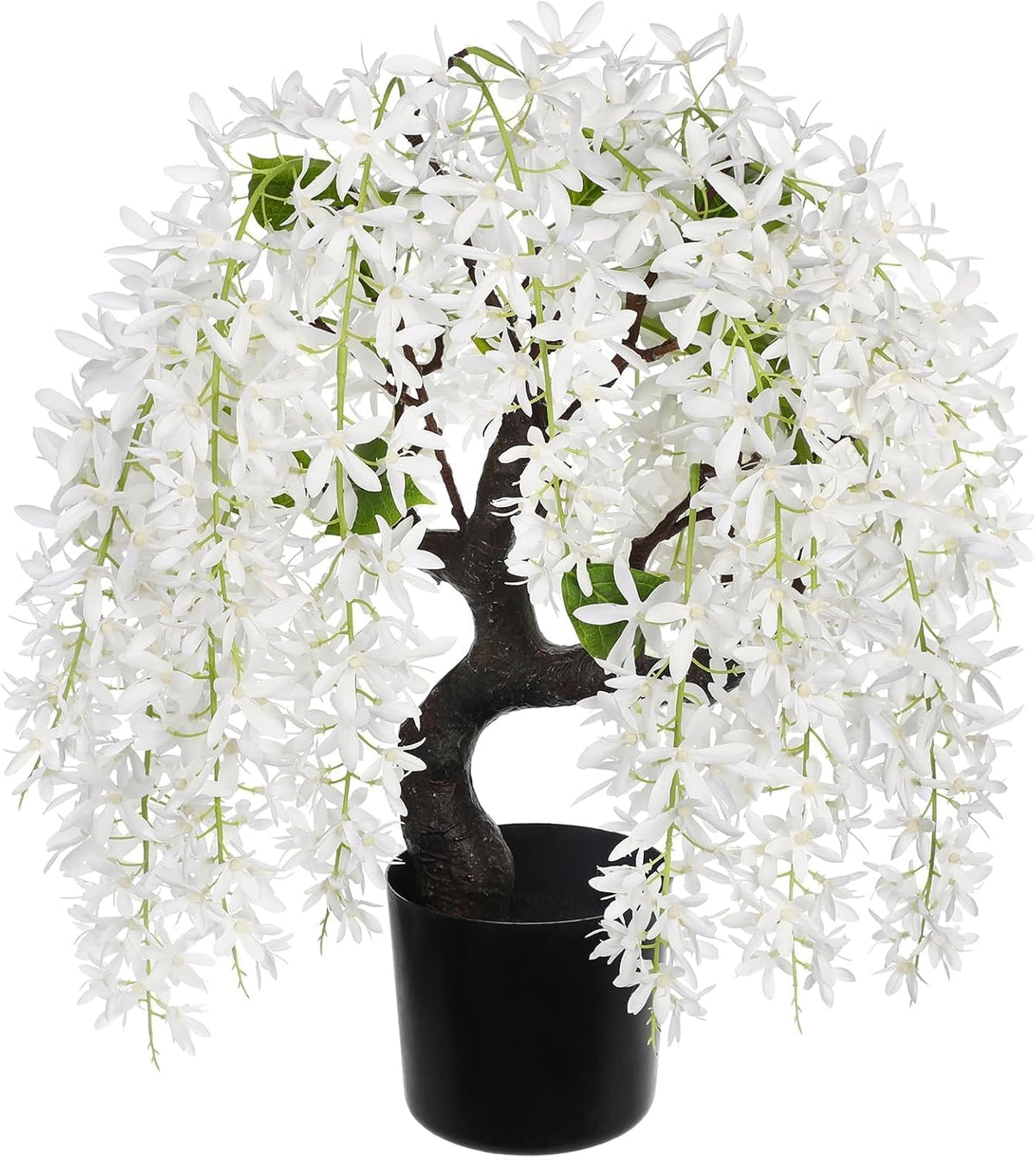 Artificial Flowers 18.5" Tall with Silk Wisteria Pink Flower Arrangement and Realistic Wood Fake Bonsai Tree Plants Faux Plants for Spring Home Bedroom Office Bathroom Coffee Table Centerpiece Decor