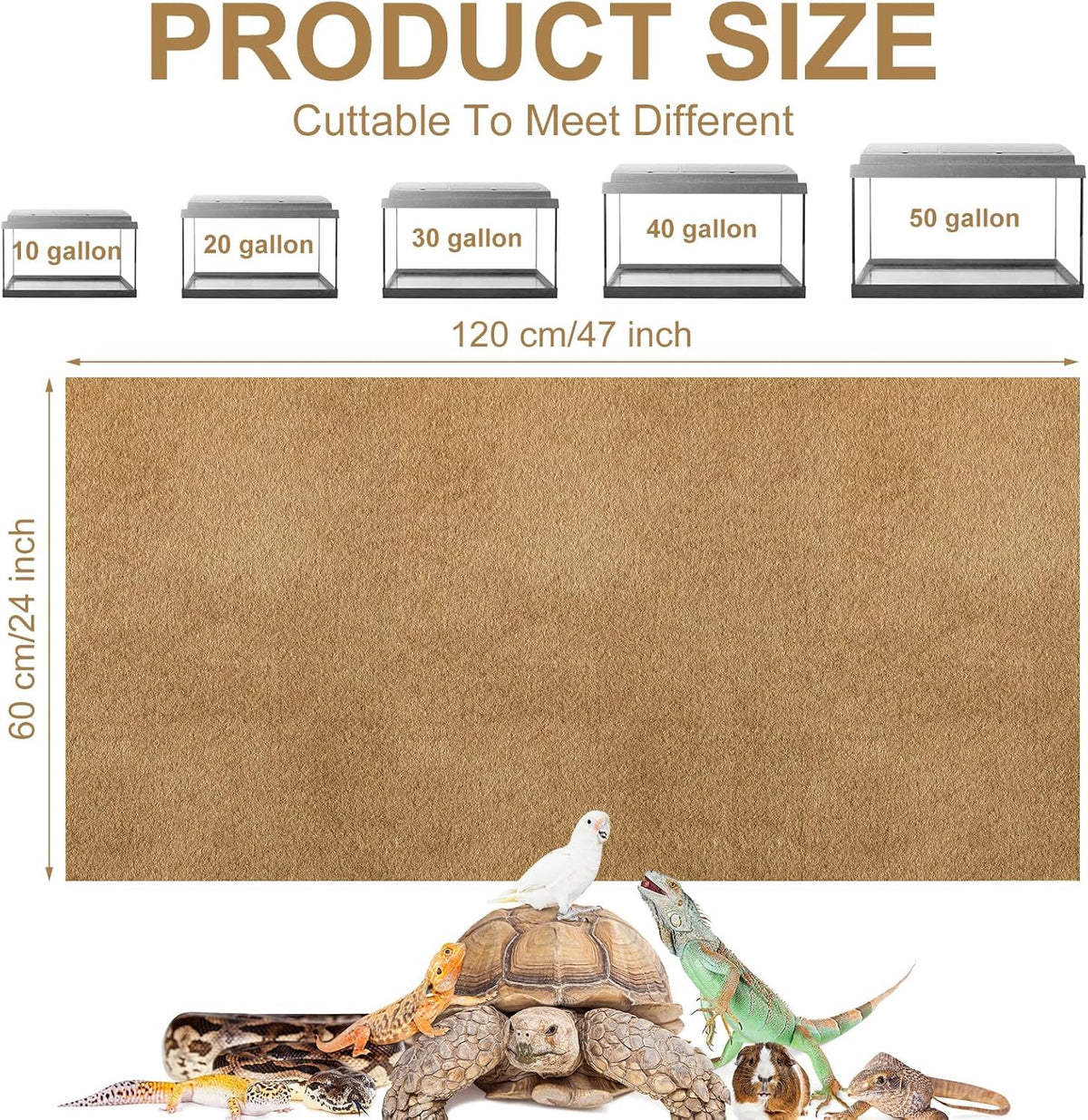 Haull 4 Pcs Reptile Carpet Terrarium Floor Mat Liner, 47 x 24 Inch, Coffee