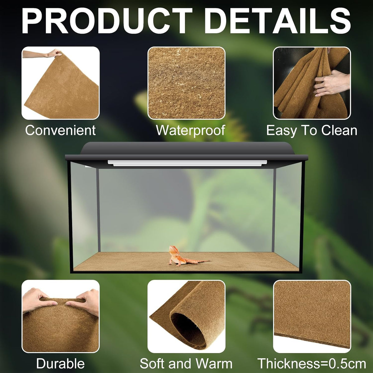 Haull 4 Pcs Reptile Carpet Terrarium Floor Mat Liner, 47 x 24 Inch, Coffee