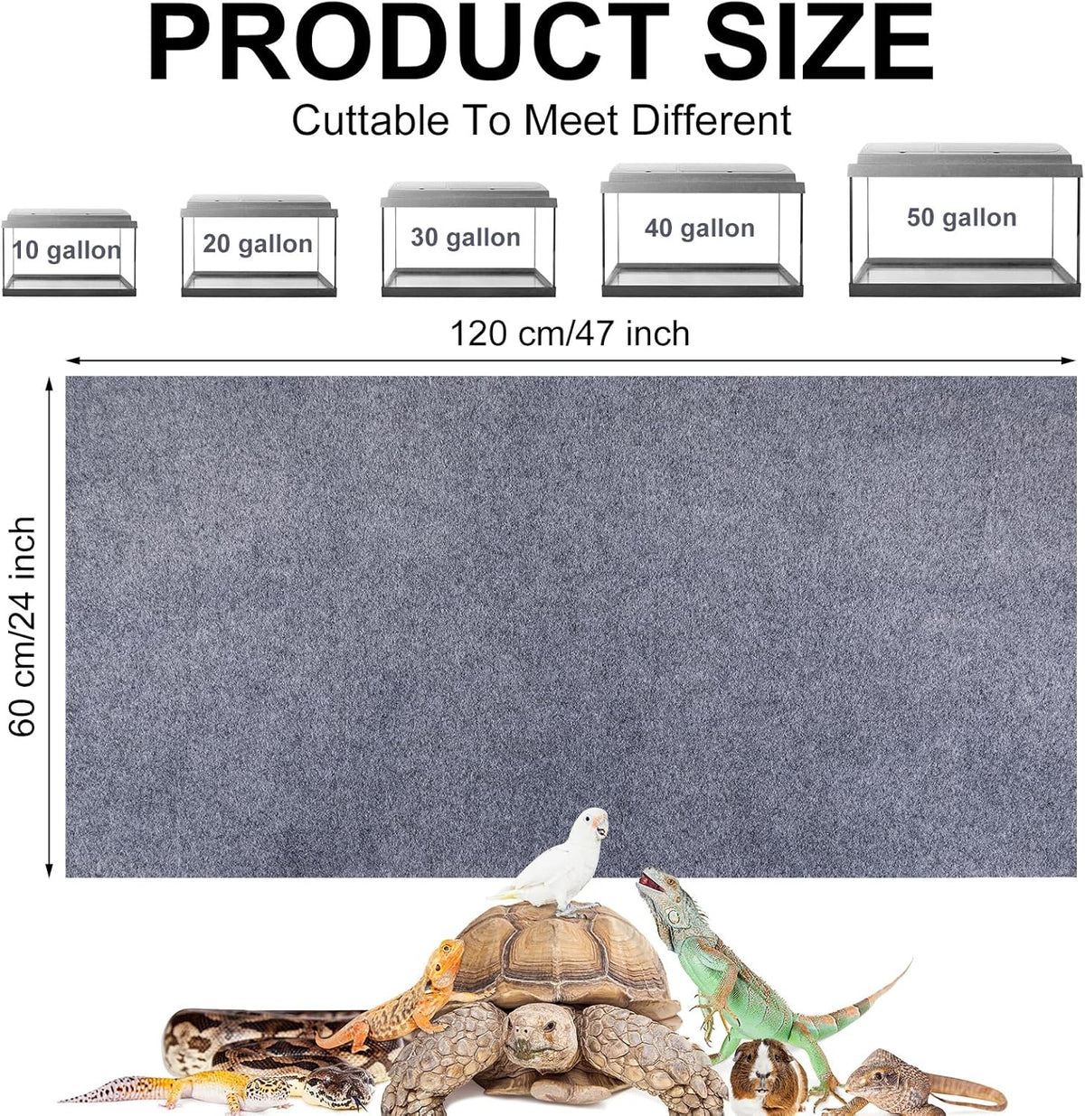 Haull 4 Pcs Reptile Carpet Terrarium Floor Mat Liner, 47 x 24 Inch, Coffee