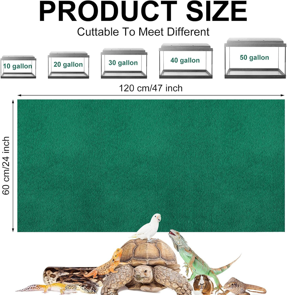 Haull 4 Pcs Reptile Carpet Terrarium Floor Mat Liner, 47 x 24 Inch, Coffee