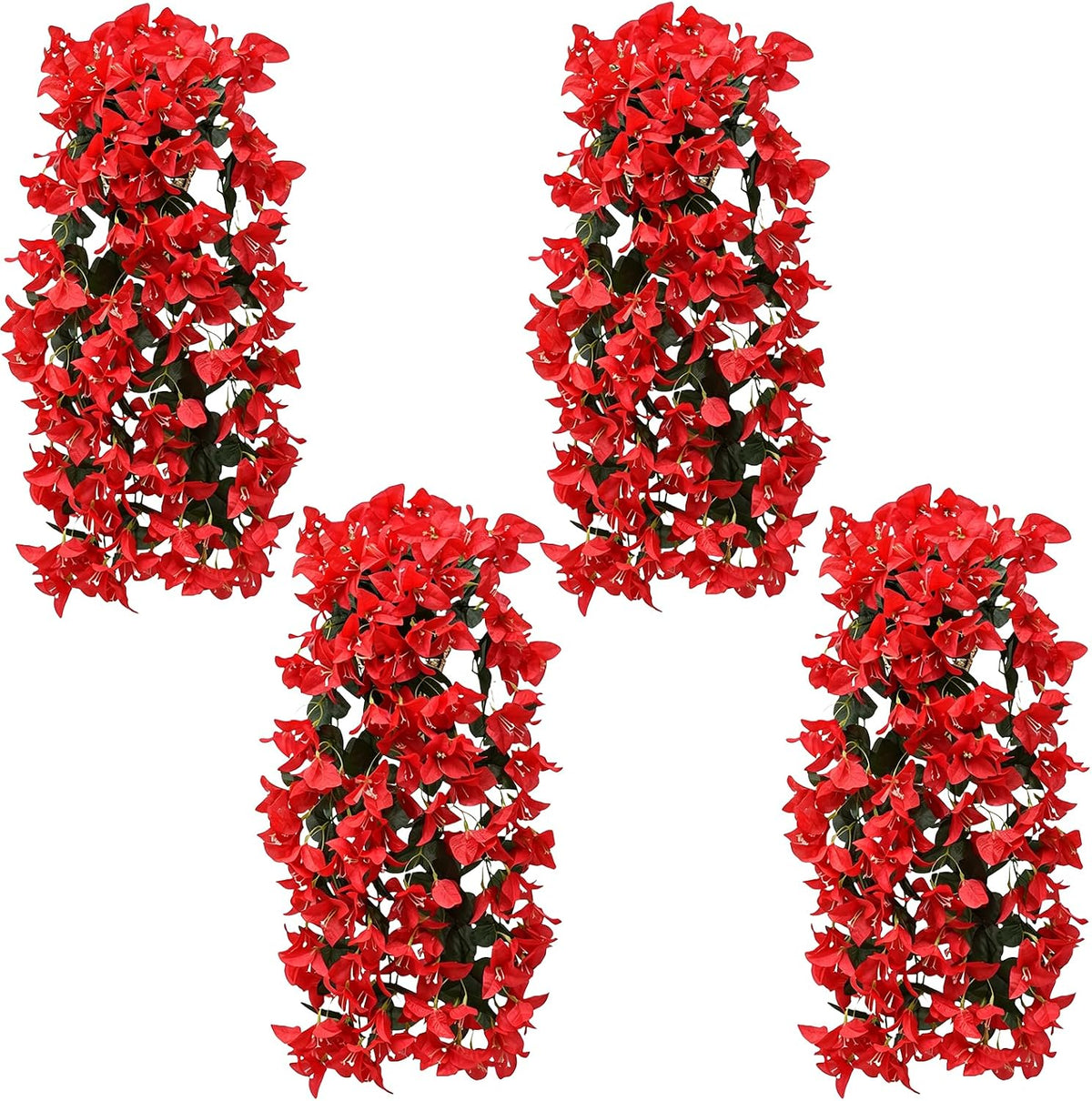 4Pcs 27.5 Inch Red Artificial Bougainvillea Flower Garlands – Silk Fake Vines with 156 Flowers and 48 Leaves, Realistic Artificial Flowers with Stems for Indoor and Outdoor