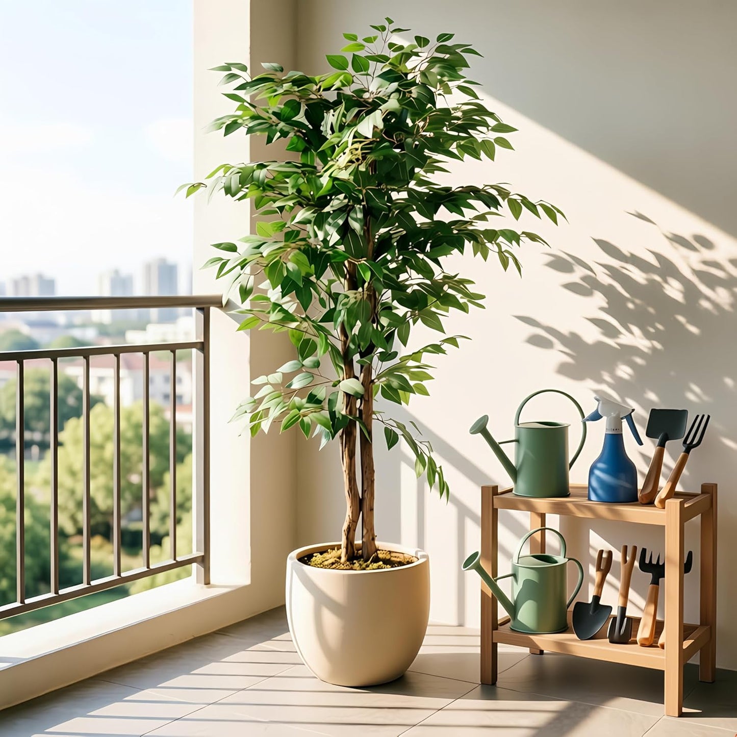 Ficus Tree Artificial 6 Feet, Tall Faux Tree in Pot, Fake Floor Plant with Realistic Tree Branch & Silk Leaves for Home Office Indoor Decor