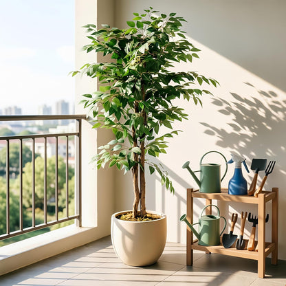 Ficus Tree Artificial 6 Feet, Tall Faux Tree in Pot, Fake Floor Plant with Realistic Tree Branch & Silk Leaves for Home Office Indoor Decor