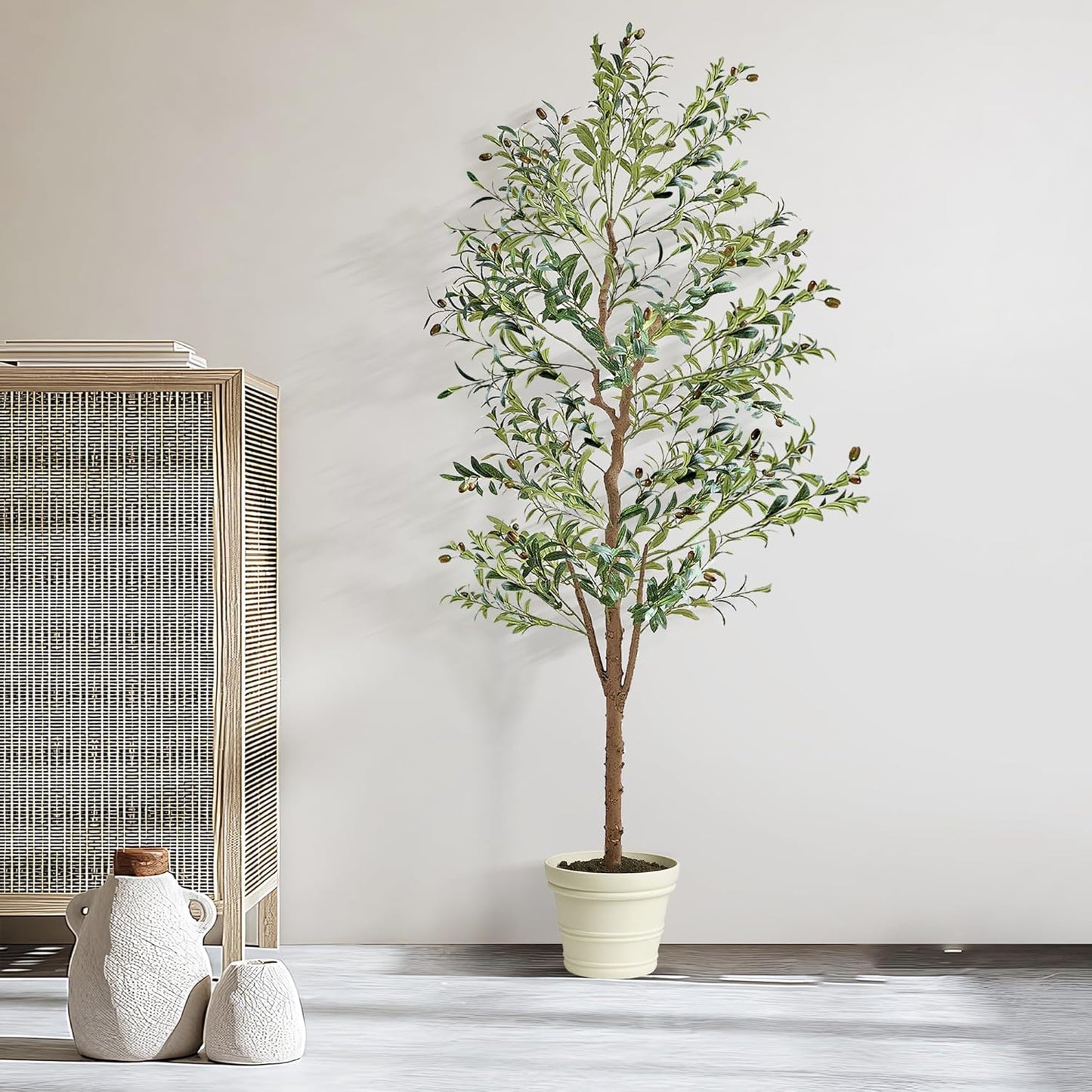 Ficus Tree Artificial 6 Feet, Tall Faux Tree in Pot, Fake Floor Plant with Realistic Tree Branch & Silk Leaves for Home Office Indoor Decor