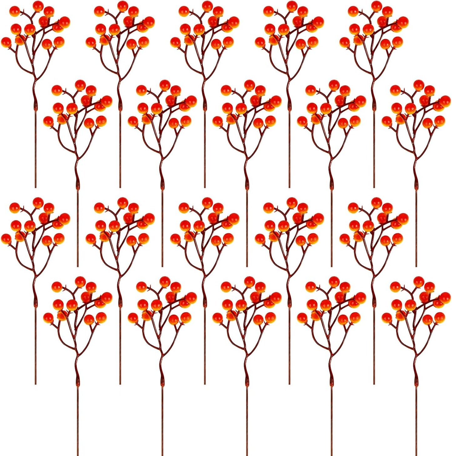 20 Pack 7 Inch Fall Artificial Orange Berry Stems Orange Berries Picks Holly Berry Branches Decorations for Tree Ornaments Fall Bouquets Wreath DIY Crafts Thanksgiving Harvest Autumn Home Decor