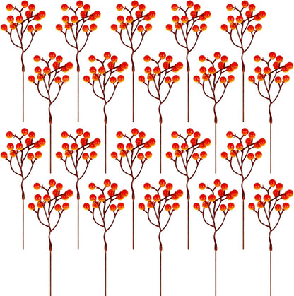 20 Pack 7 Inch Fall Artificial Orange Berry Stems Orange Berries Picks Holly Berry Branches Decorations for Tree Ornaments Fall Bouquets Wreath DIY Crafts Thanksgiving Harvest Autumn Home Decor