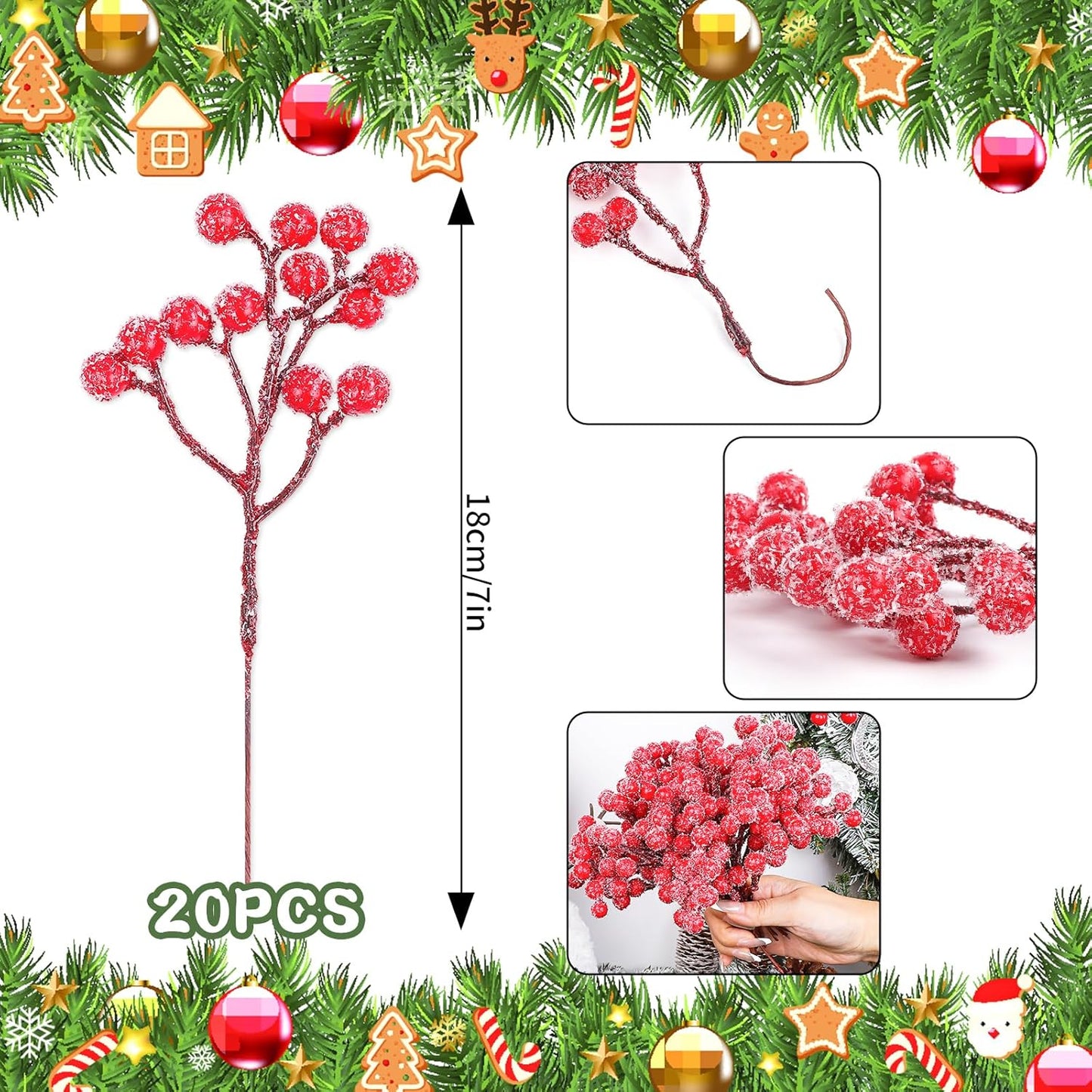 20 Pack 7 Inch Fall Artificial Orange Berry Stems Orange Berries Picks Holly Berry Branches Decorations for Tree Ornaments Fall Bouquets Wreath DIY Crafts Thanksgiving Harvest Autumn Home Decor