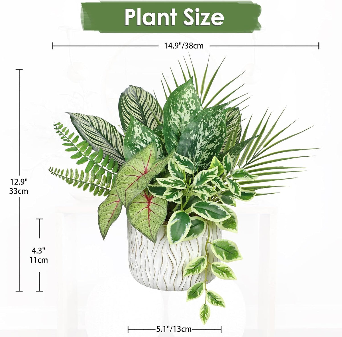 Fake Plants 11.8" Artificial Potted Plant Assorted Faux Plants in Pot Silk Plants Artificial Plants Indoor for Home Living Room Bedroom Bathroom Office Desk Table Centerpieces Shelf Greenery Decor