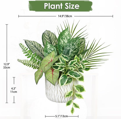 Fake Plants 11.8" Artificial Potted Plant Assorted Faux Plants in Pot Silk Plants Artificial Plants Indoor for Home Living Room Bedroom Bathroom Office Desk Table Centerpieces Shelf Greenery Decor