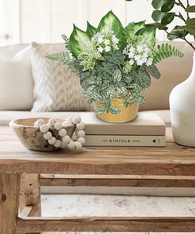 Fake Plants 11.8" Artificial Potted Plant Assorted Faux Plants in Pot Silk Plants Artificial Plants Indoor for Home Living Room Bedroom Bathroom Office Desk Table Centerpieces Shelf Greenery Decor