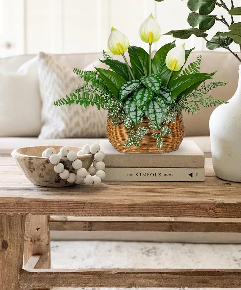 Fake Plants 11.8" Artificial Potted Plant Assorted Faux Plants in Pot Silk Plants Artificial Plants Indoor for Home Living Room Bedroom Bathroom Office Desk Table Centerpieces Shelf Greenery Decor