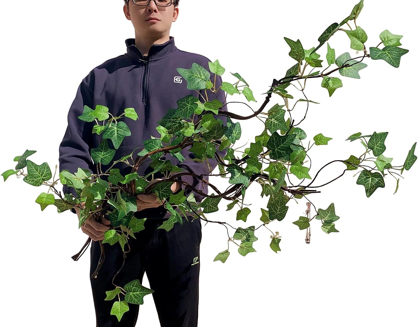 Artificial Rattan Tree Vines with Creeper Leaves Climbing Ivy Branches Grapevines UV Resistant Greenery Garland for Home Garden Landscape wall Hanging Climber Habitat Decor 43” (Green - Pack 4)