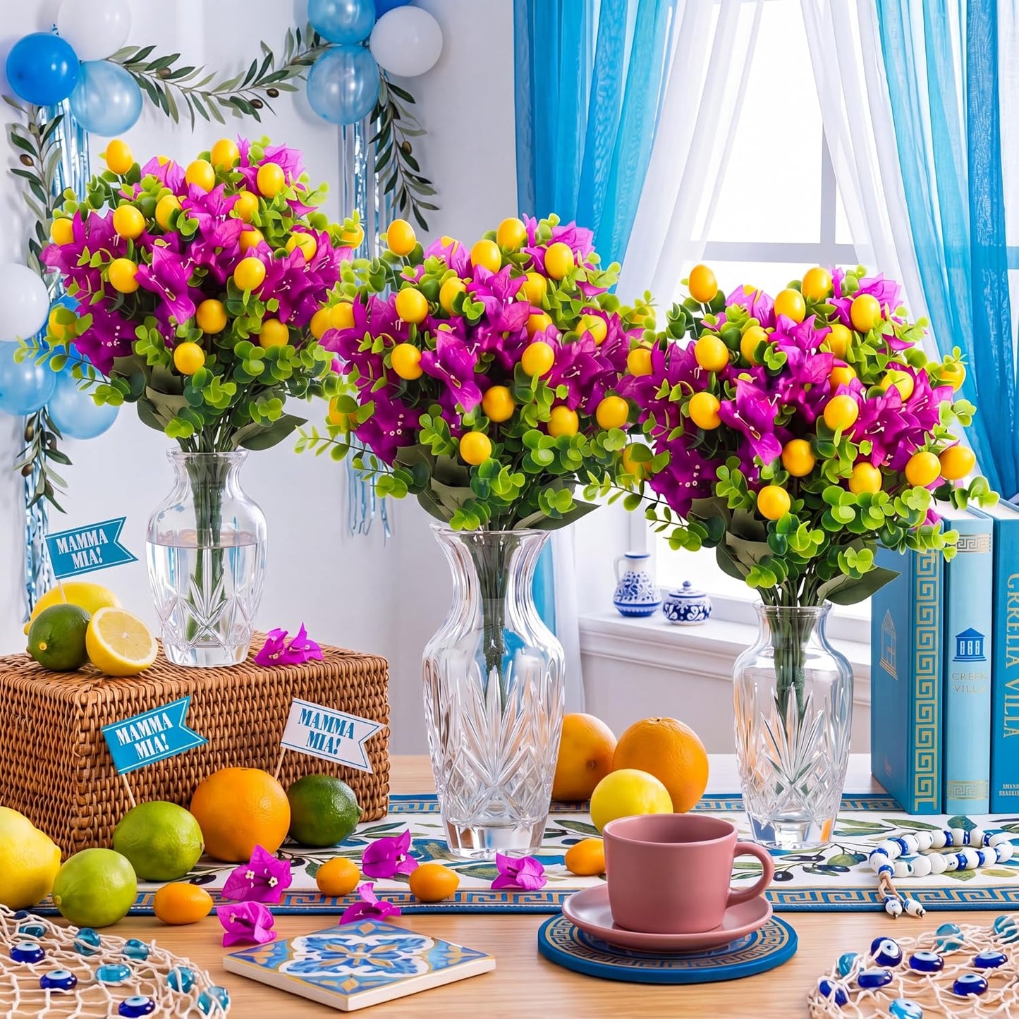 12 Pack Lemon for Decoration Fake Lemon Branches Artificial Vivid Yellow Faux Lemons Tables Centerpiece for Kitchen Stem Fruits for Home Spring Summer Decor