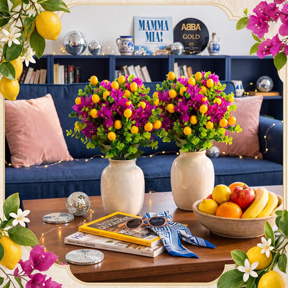 12 Pack Lemon for Decoration Fake Lemon Branches Artificial Vivid Yellow Faux Lemons Tables Centerpiece for Kitchen Stem Fruits for Home Spring Summer Decor