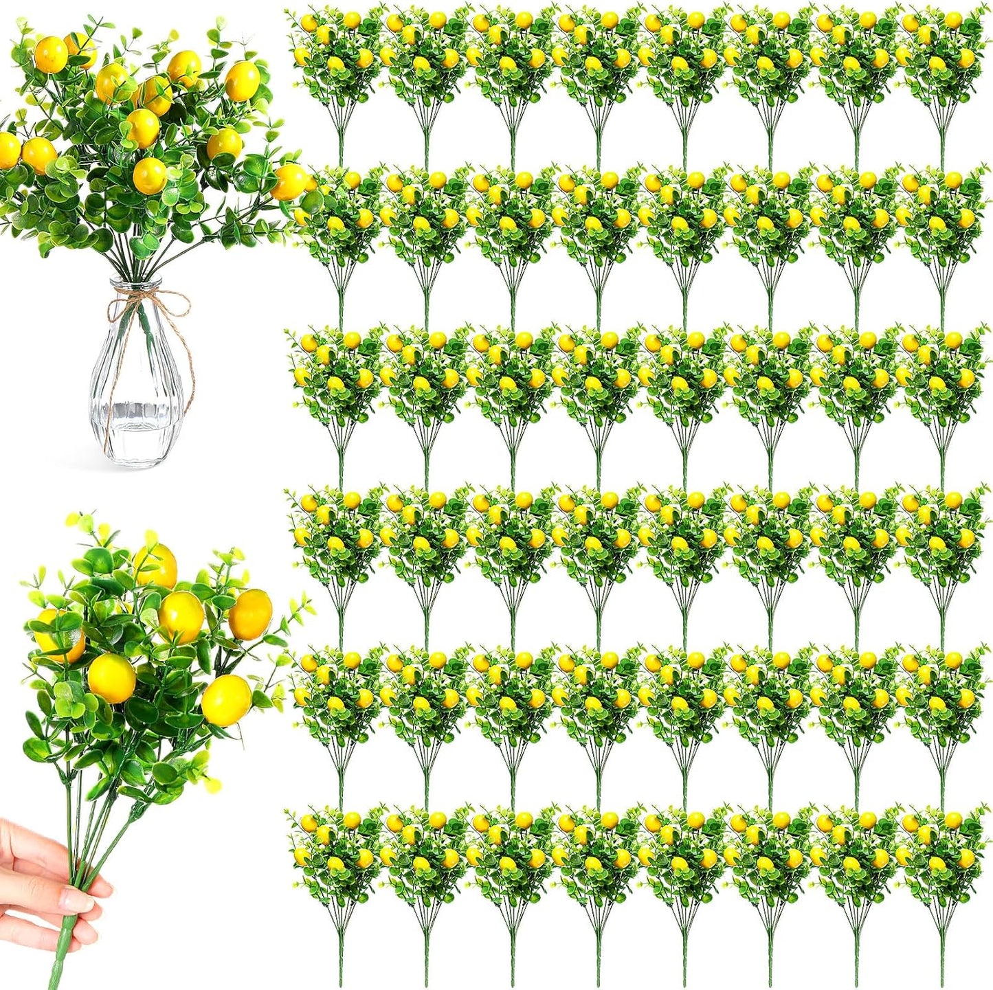 12 Pack Lemon for Decoration Fake Lemon Branches Artificial Vivid Yellow Faux Lemons Tables Centerpiece for Kitchen Stem Fruits for Home Spring Summer Decor