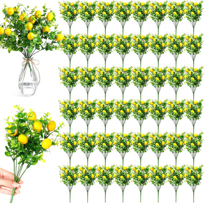 12 Pack Lemon for Decoration Fake Lemon Branches Artificial Vivid Yellow Faux Lemons Tables Centerpiece for Kitchen Stem Fruits for Home Spring Summer Decor