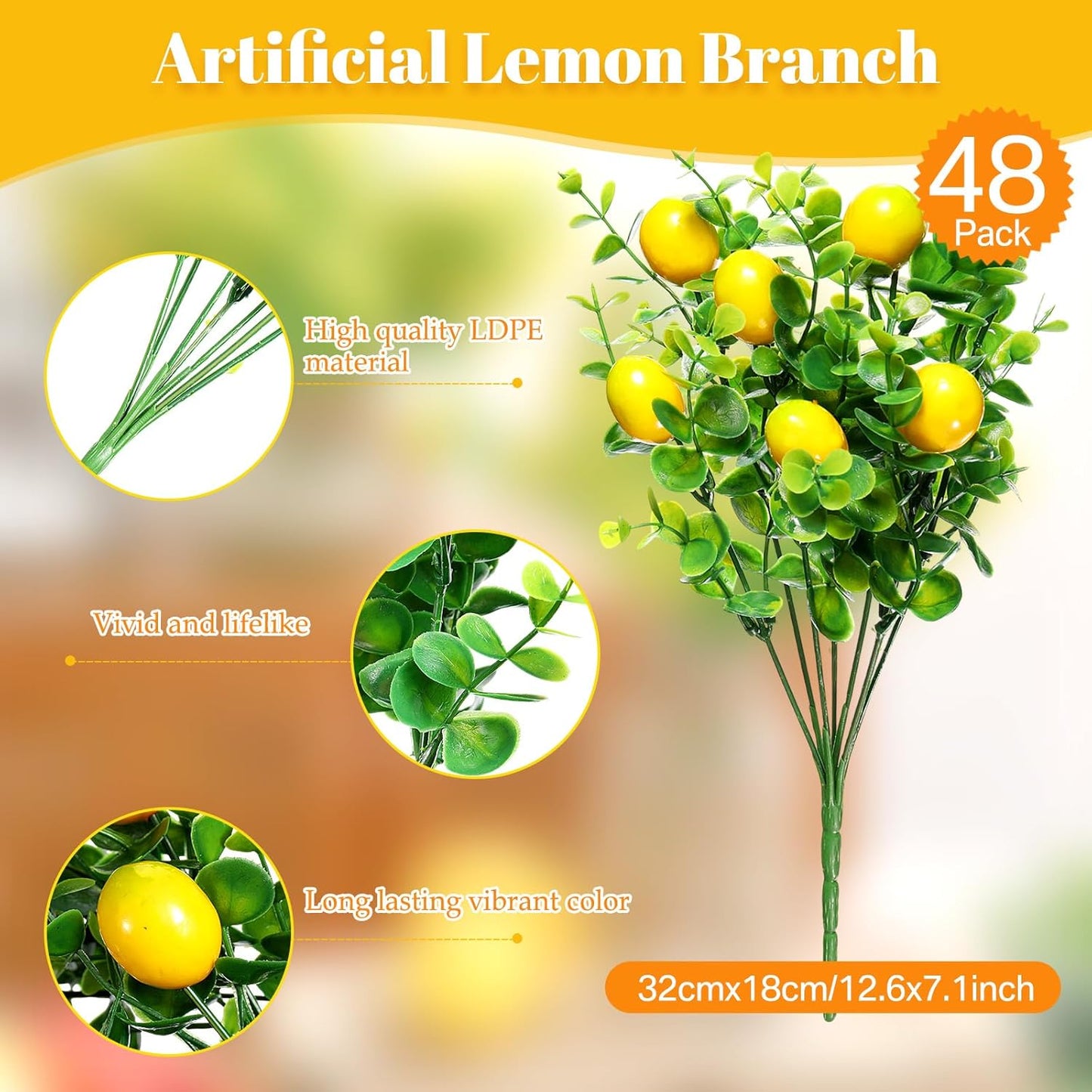 12 Pack Lemon for Decoration Fake Lemon Branches Artificial Vivid Yellow Faux Lemons Tables Centerpiece for Kitchen Stem Fruits for Home Spring Summer Decor